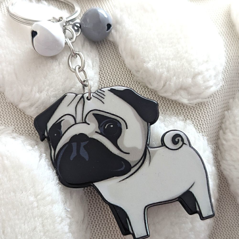 Dog Charm Keychain Keyholder Pug Frenchie Design - Picture 3 of 7
